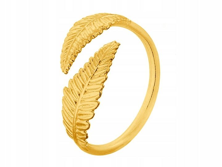 Regulowany Złoty Pierścionek Liść Paproci Srebro 925 Listek Gałąź Paproć zdjęcie 1