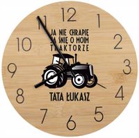 Bambusowy ZEGAR ścienny nadruk UV personalizowany PREZENT DLA TATY ROLNIKA