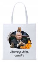 Śmieszny Pis Kaczyński Torba Eco Biała Shopper Z Nadrukiem Ze Zdjęciem