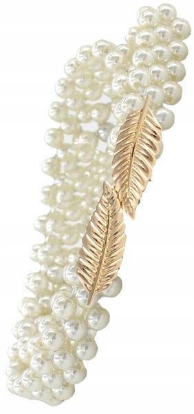 Pasek Damski Wąski Perłowy Elastyczny Perły Biały zdjęcie 4