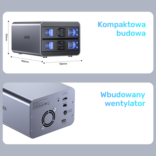 Unitek Obudowa RAID do dysku SATA 2.5''/3.5'' 4 tryby 40TB USB C 10Gb/s na Arena.pl