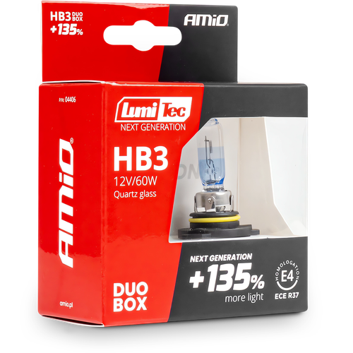 ŻARÓWKI HB3 AMIO LumiTec NEXT GENERATION +135% 12V 60W HOMOLOGACJA E1 R37 na Arena.pl