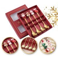 zestaw łyżeczek ze świątecznymi figurkami, 4szt w pudełku, złote