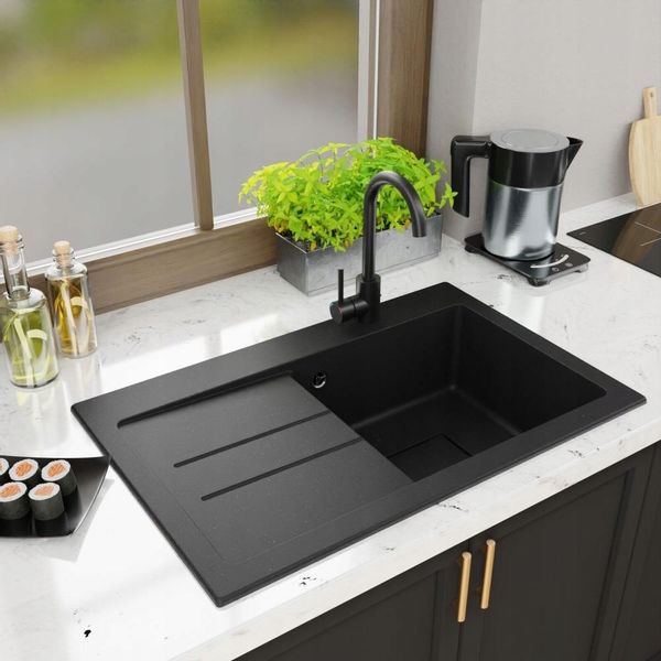 ZLEWOZMYWAK GRANITOWY LAVELLO QUBE1.0 CZARNY METALIK LEWY zdjęcie 4