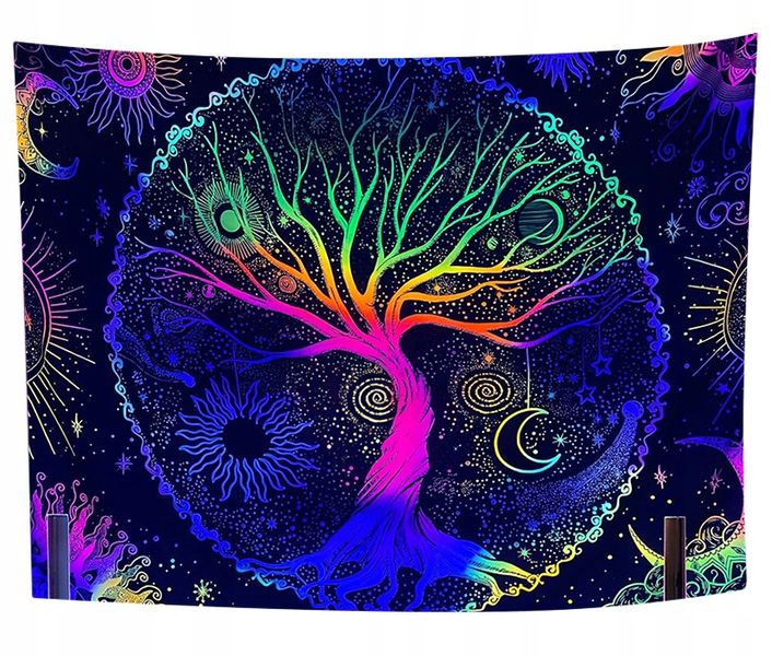 Dekoracja ŚCIENNA UV OBRAZ Fluorescencyjny ODBLASK Tęczowe Drzewo zdjęcie 1