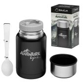 Termos obiadowy podróżny ze składaną łyżką 500 ml stal nierdzewny czarny