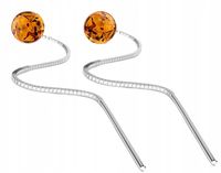 KOLCZYKI SREBRNE 925 SREBRO WISZĄCE NA PREZENT Z BURSZTYNEM NATURALNYM