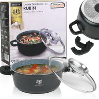 GARNEK GRANITOWY 2,4L MAŁY NA INDUKCJE Z POKRYWĄ + SILIKONOWE UCHWYTY