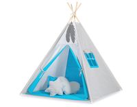 namiot tipi dla dzieci+ zawieszki pióra - kratka szara- turkusowy