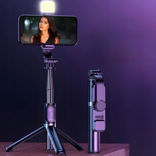 SELFIE STICK STATYW KIJEK DO TELEFONU Z PILOTEM LAMPA LED BLUETOOTH TRIPOD na Arena.pl