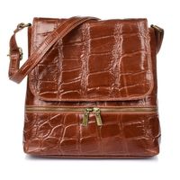 VERA PELLE torebka skórzana listonoszka kroko z klapą V461 brązowa