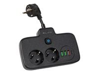 Rozgałęźnik PS-310U 3-Gniazda 3xUSB 0.1m czarny 2x1mm przedłużacz