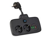 Rozgałęźnik PS-310U 3-Gniazda 3xUSB 0.1m czarny 2x1mm przedłużacz