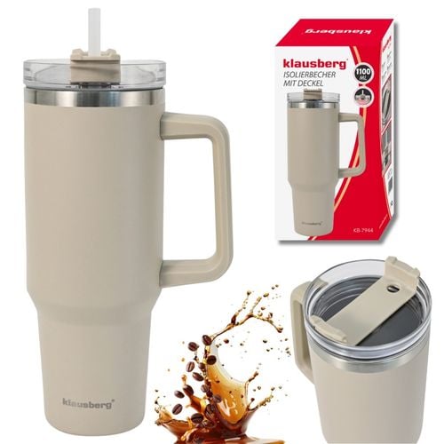 stalowy kubek termiczny termos 1100ml z rączką i słomką klausberg kb-7944 na Arena.pl