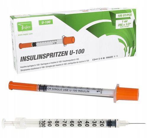 Strzykawki insulinowe insulinówki Teqler U-100 z igłą 1 ml – 100 szt. na Arena.pl