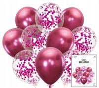 ZESTAW BALONÓW Z KONFETTI RÓŻOWE CIEMNE NA URODZINY METALICZNE DEKORACJA
