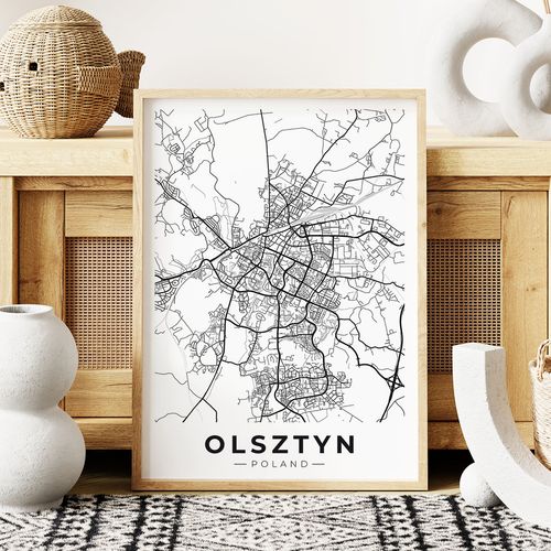Plakat mapa Olsztyn czarnobiała 30x40 cm na Arena.pl