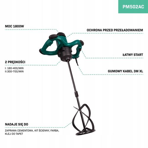 Mieszadło elektryczne 140mm, mieszarka 1800W | VONROC na Arena.pl