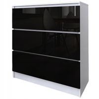 Komoda Do Salonu Sypialni 3 Szuflady 80 Zoe Biała Czarny Połysk