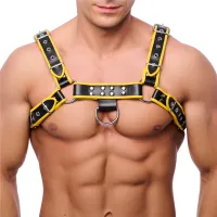 red leather premium leather harness s/m czarno-żołty skorzany pas