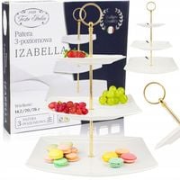 PATERA PORCELANOWA PIĘTROWA BIAŁA NOWOCZESNA NA CIASTO OWOCE 3-POZIOMOWA