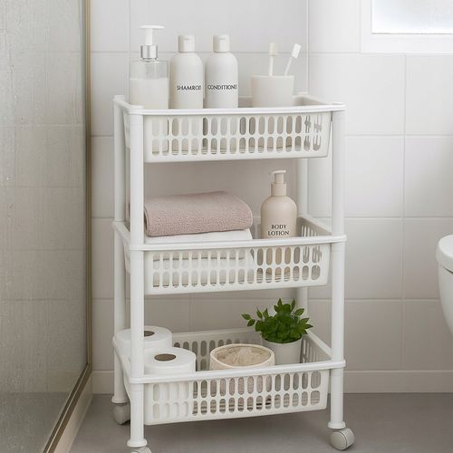 REGAŁ ŁAZIENKOWY STOJAK 3 PÓŁKI SZAFKA PÓŁKA ŁAZIENKOWA KUCHENNA NA KÓŁKACH na Arena.pl