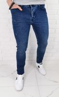 Ciemne jeansy meskie slim fit z delikatnymi przetarciami B-399 Premium - 30