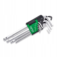 KLUCZE IMBUSOWE HEX DŁUGIE Z KULKĄ IMBUS 1/16"-3/8" 9szt ZESTAW TOPTUL