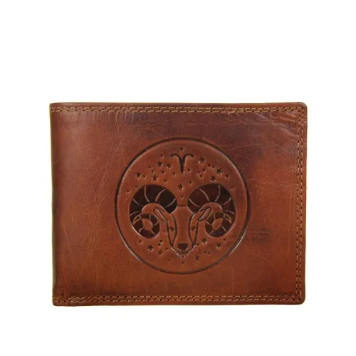 portfel męski brązowy poziomy ze znakiem zodiaku na Arena.pl