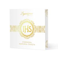 Zaproszenia na Komunię biało-złote IHS, 10 szt.
