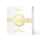 Zaproszenia na Komunię biało-złote IHS, 10 szt.