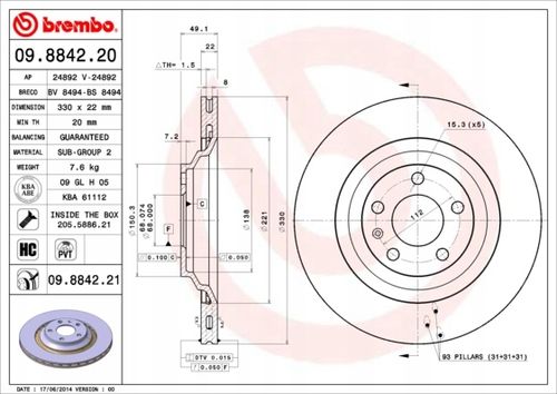 TARCZA HAM TYL 330X22 V BREMBO na Arena.pl