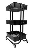Regał mobilny metalowy 3 półki na kółkach czarny wózek 74 cm