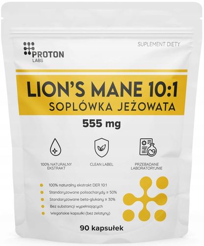 PROTON LABS Lion's Mane 555 mg 90 kaps Soplówka Jeżowata DER 10:1 50% 30% na Arena.pl
