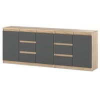 Komoda Pojemna Do Salonu Sypialni 6 Szuflad 200cm Dąb Sonoma Szara Mat