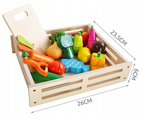 DREWNIANE WARZYWA I OWOCE DO KROJENIA W SKRZYNCE NA MAGNES DLA DZIECI XXL na Arena.pl