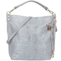 VERA PELLE torebka damska zamszowa worek shopper z kłódeczką kroko V493 j.szara