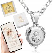 Srebrny łańcuszek pancerka 45 cm i medalik Matka Boska Komunijny na Chrzest