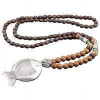 Naszyjnik Drewniany NEPAL BUDDYJSKI MALA Amulet RĘCZNIE WYKONANY