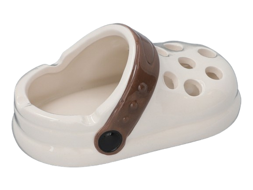 Kremowa Popielniczka z Brązowym Paskiem w Kształcie Klapka Buta typu Crocs na Arena.pl