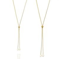 naszyjnik stal szlachetna pozłacana 14k złotem, długi, regulowany perły n