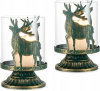 METALOWY ŚWIECZNIK ŚWIĄTECZNY RENIFER ZIELONY 2sztuki