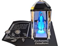DZIADEK DZIADKOWI ZNICZ LAMPION NA GRÓB KPL SREB SKOS SENTENCJA+FIGURKA LED