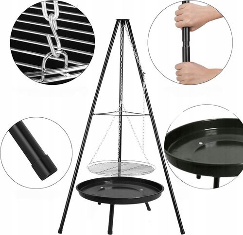 PALENISKO TRÓJNÓG GRILL OGRODOWY OGNISKOWY WISZĄCY DUŻY RUSZT CHROMOWANY 50 na Arena.pl