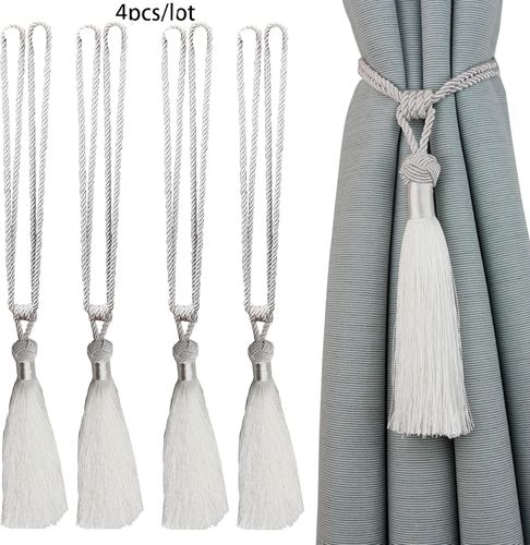 Upinacz do Zasłon Chwost Sznur z Frędzlami 60cm Zestaw 4 Sztuki Biały na Arena.pl