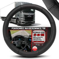 NAKŁADKA NA KIEROWNICĘ TIR PÓŁPERFOROWANY POKROWIEC CZARNA SKÓRA 47-48 CM