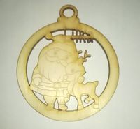 Bombka 9 cm ze sklejki "Mikołaj z małym reniferem" z imieniem