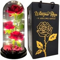 WIECZNA RÓŻA W SZKLE LED ŚWIECĄCA PREZENT na Walentynki Dzień Kobiet Babci