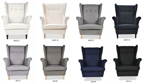 Fotel uszak ARI z podnóżkiem, skandynawski Family Meble melonowy złoty na Arena.pl