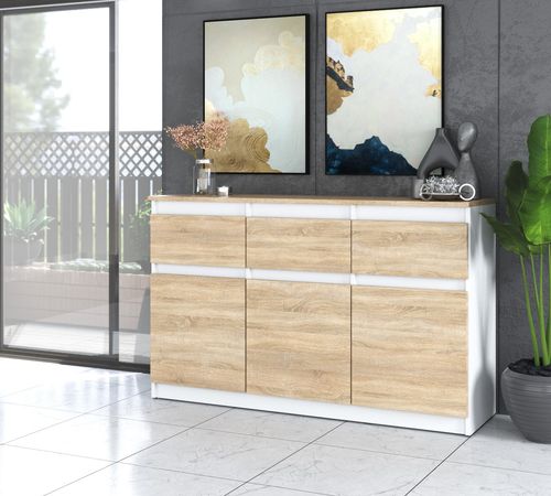Komoda Nowoczesna 3 Szuflady Oleksa Plus 120cm Pojemna Szafka Biała Sonoma na Arena.pl